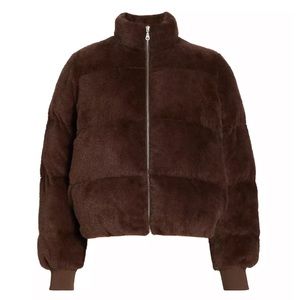 STINE GOYA Aria Fleece Puffer Jacket Dark Brown Faux Fur Coat Size Large